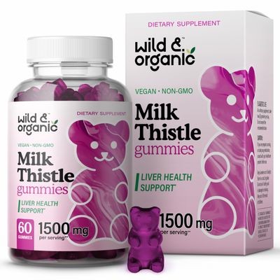 Wild &amp; Organic Milk Thistle Gummies 1500mg - Herbal Supplement for Liver Cleanse Detox - Silymarin Milk Thistle Liver Detox Gummies - 60 Vegan, Non-GMO Chews