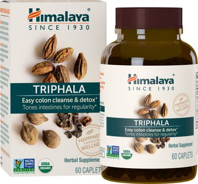 Himalaya Organic Triphala, 2 Month Supply, for Colon Cleanse, Detox &amp; Occasional Constipation, USDA Certified Organic, Non-GMO, Gluten-Free, Extract &amp; Powder Herbal Supplement, 688 mg, 60 Caplets