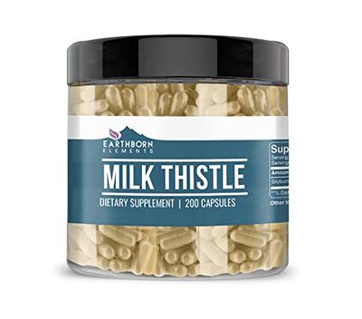 Earthborn Elements Milk Thistle 200 Capsules, Pure &amp; Undiluted, No Additives