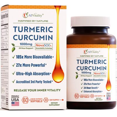 A1Vitality Turmeric Curcumin NovaSOL 1000mg - Nature&#39;s Joint Support Supplements - 185x Bioavailable Than Standard Curcumin - Natural Softgels