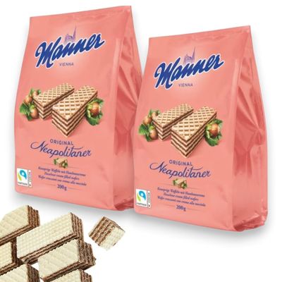 Manner Original Neapolitan Wafers - Delicious Hazelnut Wafers with Creamy Hazelnut Filling for Ideal Snack - Enjoy Healthy Snacks Anytime with 200g of Irresistible Wafer Goodness