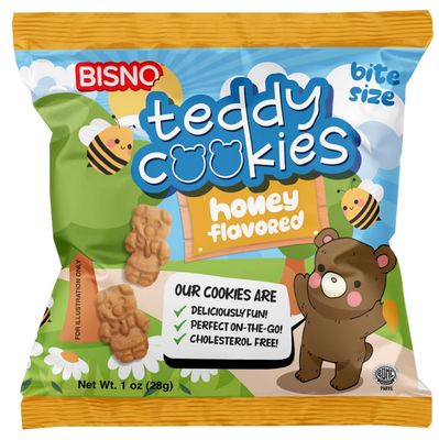 Bisno Honey Teddy Bear Cookies, Mini Honey Bears Kids Cookies Kosher Cookies 1 Ounce Packs Pack of 16