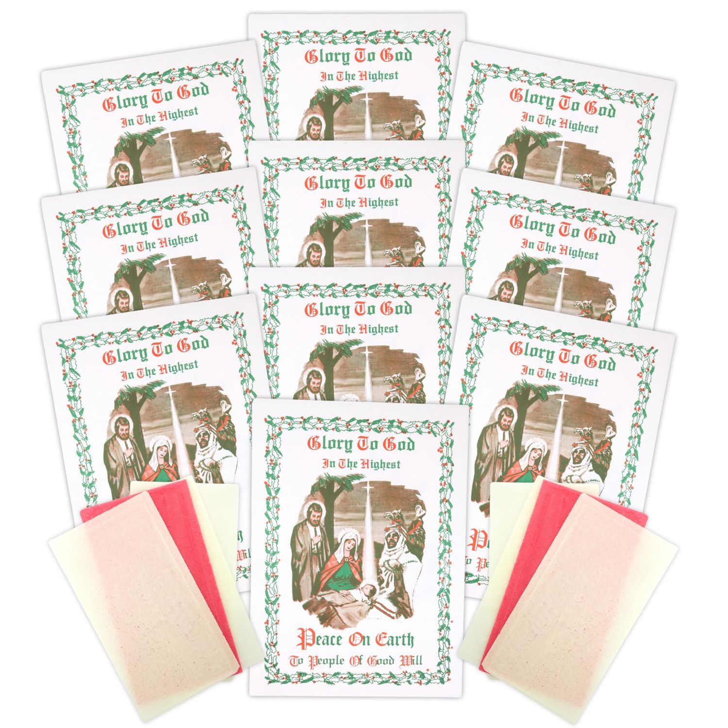 Glory to God 3 White 1 Pink Traditional Polish Christmas Oplatki Wafers with Story Envelope, Pack of 10