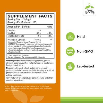 Terry Naturally CuraMed 750mg - Antioxidant Supplement for Brain & Heart Health - Supplement with High-Potency Curcumin Complex - Kidney, Liver & Immune Health Support - 120 Softgels Pack of 3