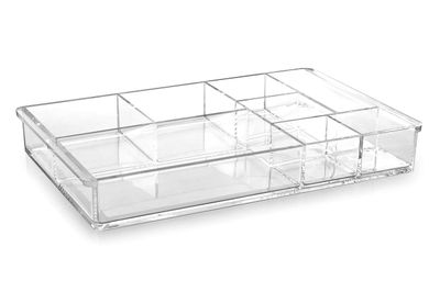 BINO &#39;The Mondrian&#39; 8 Compartment Jewelry and Makeup Organizer, Clear and Transparent Cosmetic Beauty Vanity Holder Storage