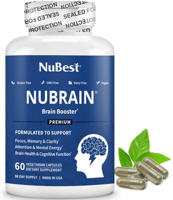 NuBrain Booster - Brain Supplement for Brain Booster, Memory, Focus &amp; Clarity Support with St. Johns Wort, Ginkgo Biloba, Bacopa &amp; More - Premium Nootropic Brain Supplement - 60 Vegan Capsules