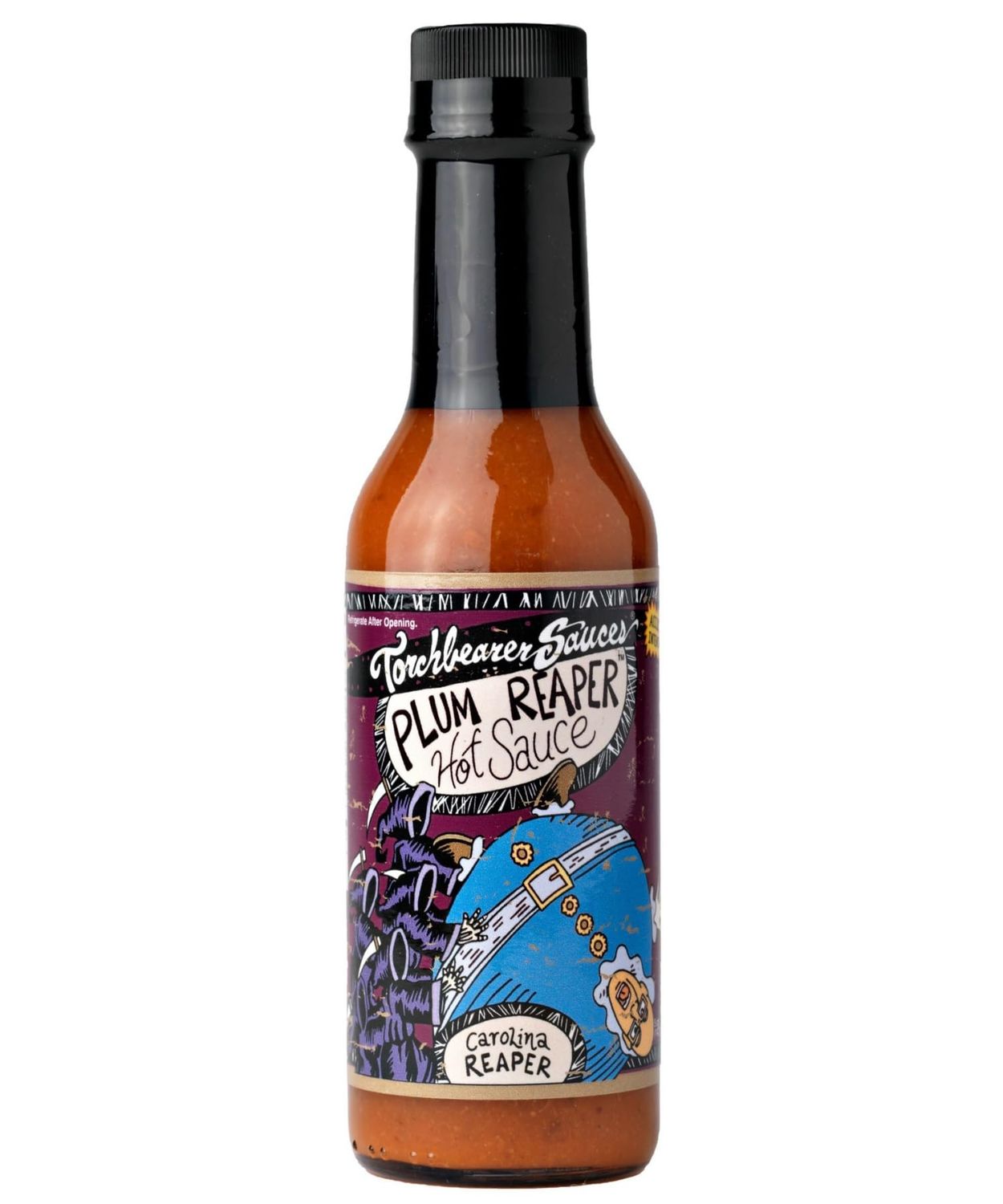 Torchbearer Sauces Plum Reaper 5 oz Super Hot Sauce - Heat Level 8 - All Natural Hot Sauce, Vegan, Extract-Free