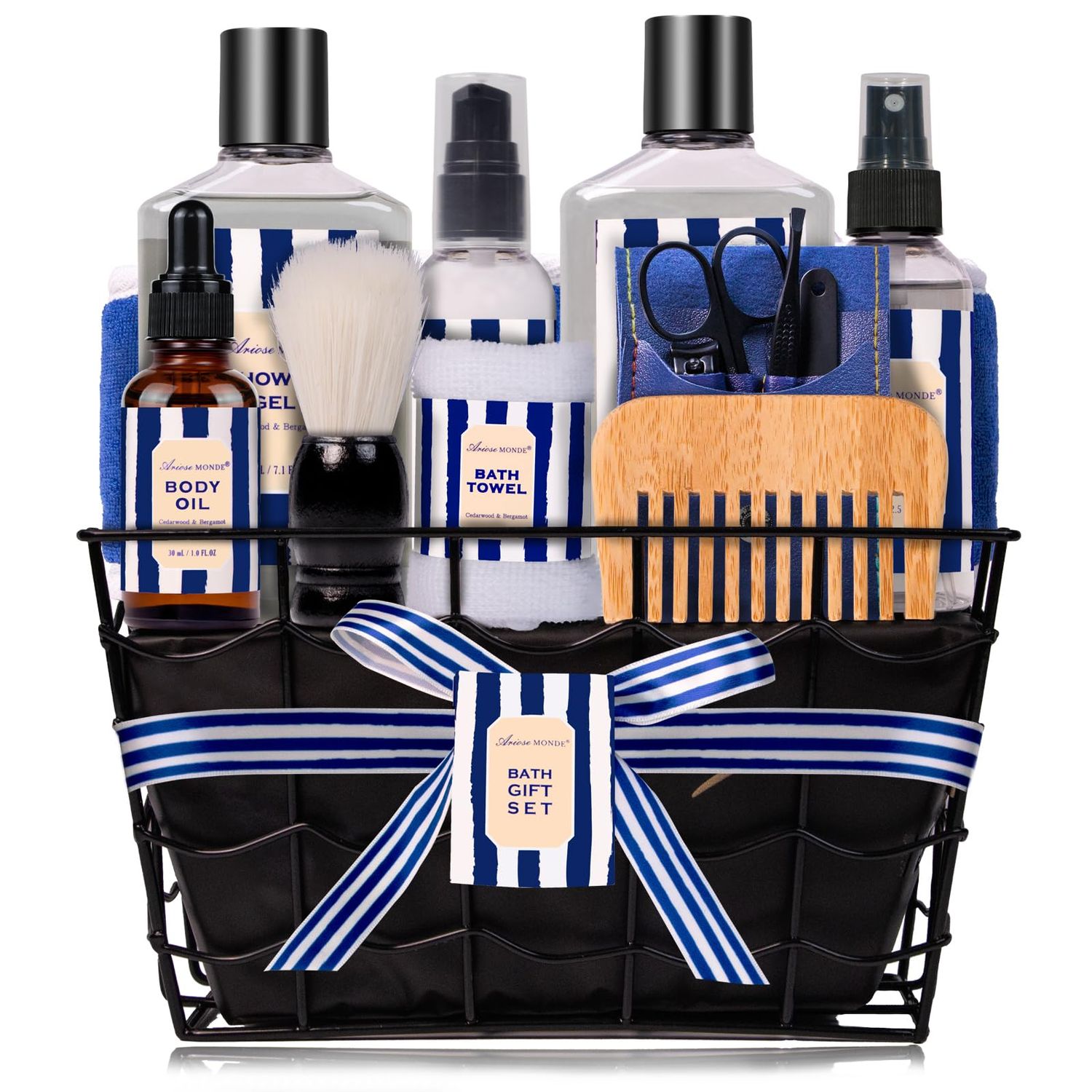 Valentines Day Gifts for Men, Bath and Body Gift Sets for Men with 10 Pcs Cedar &amp; Bergamot Spa Gifts for Men, Bath Sets Includes Shower Gel, Bubble Bath, Body Mist. Perfect Father&#39;s Day Gifts for Men