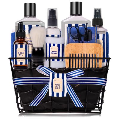 Valentines Day Gifts for Men, Bath and Body Gift Sets for Men with 10 Pcs Cedar &amp; Bergamot Spa Gifts for Men, Bath Sets Includes Shower Gel, Bubble Bath, Body Mist. Perfect Father&#39;s Day Gifts for Men