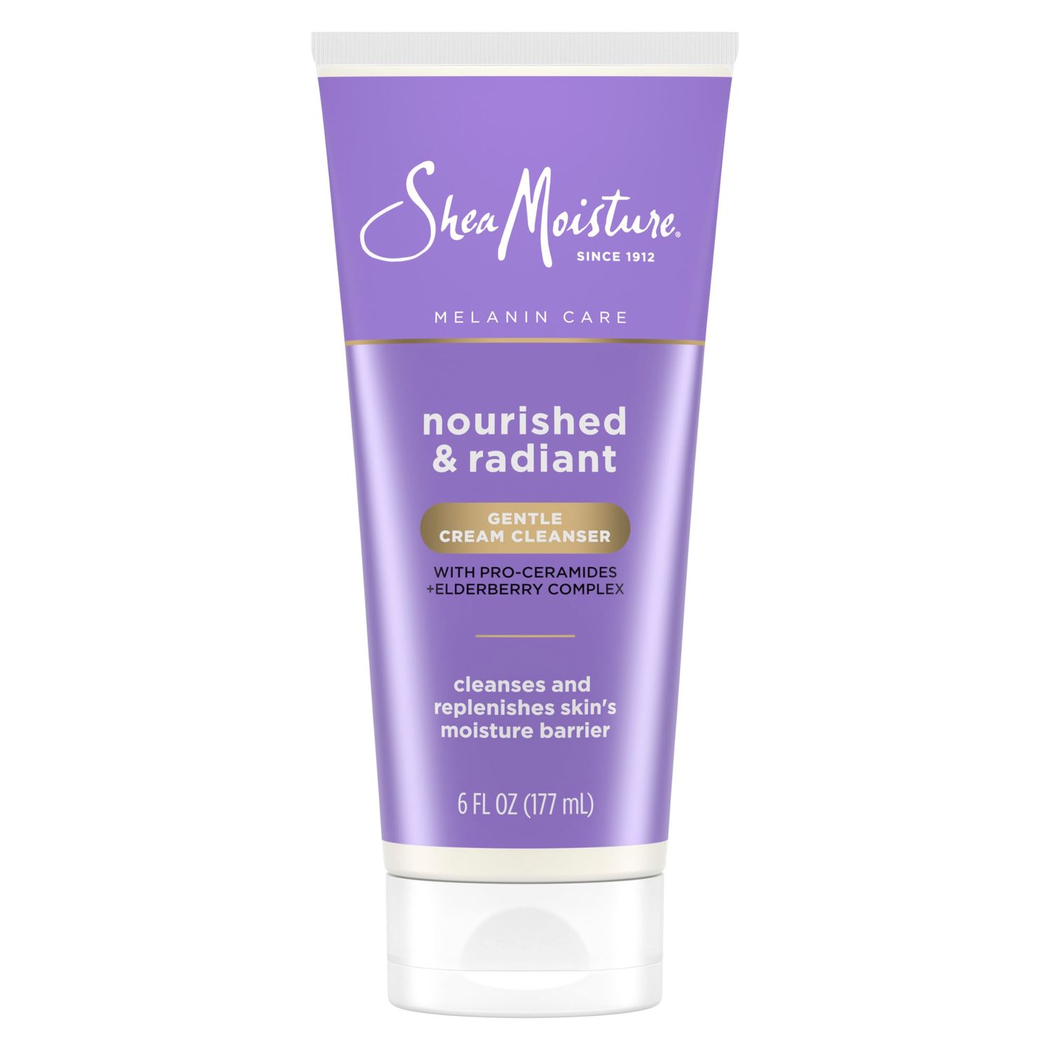 SheaMoisture Melanin Care Gentle Cream Cleanser Nourished &amp; Radiant for Cleansing &amp; Replenishing Skin&#39;s Moisture Barrier, with Pro-Ceramides Elderberry Complex, 6 oz