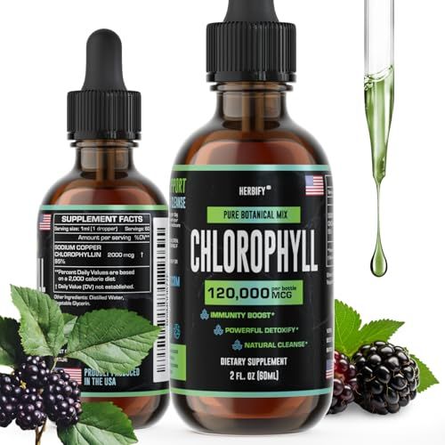 HERBIFY Chlorophyll Drops - Liquid Chlorophyll for Energy Boost &amp; Immune System Support - Made in USA - Chlorophyll Liquid Drops for Body Detox, Internal Deodorant &amp; Enhance Skin - 2 Oz