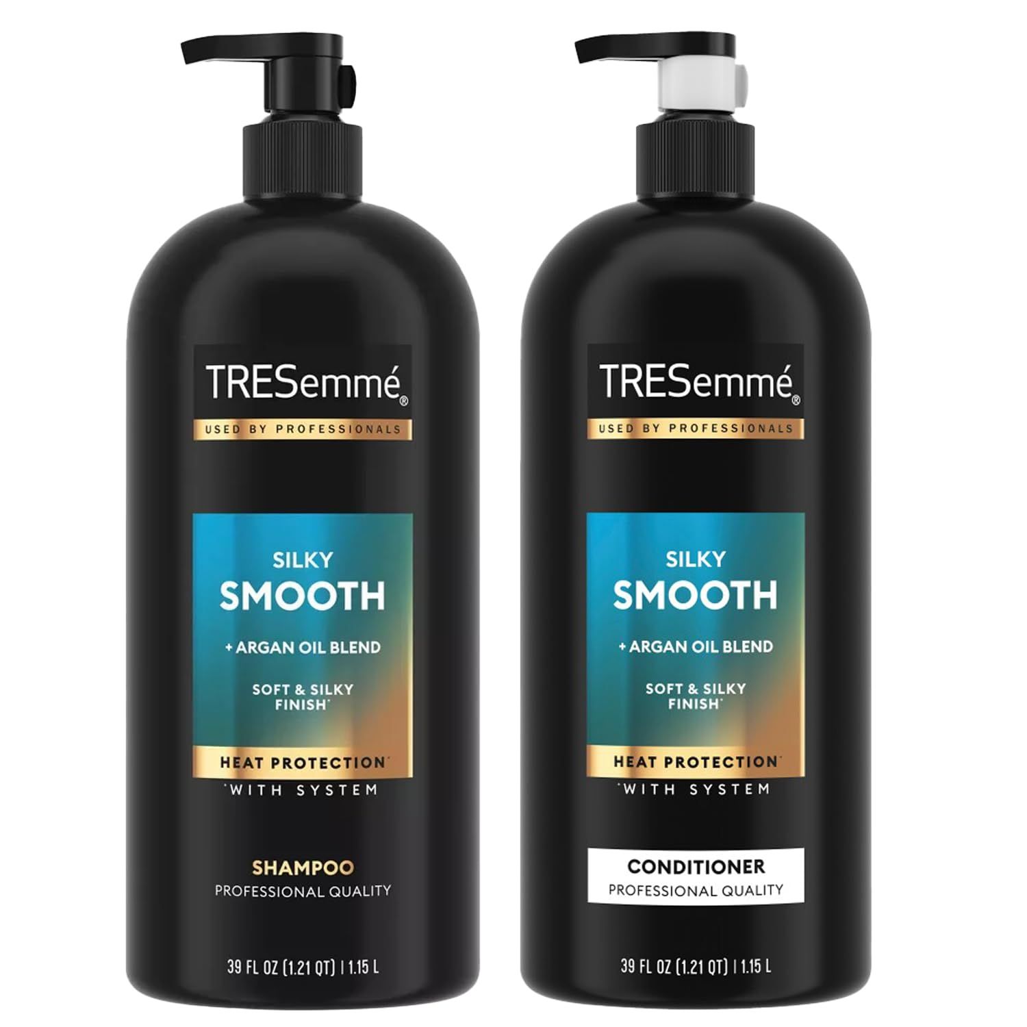 TRESemme Shampoo &amp; Conditioner Set Silky Smooth with Argan Oil Blend - Softens and Smooths Frizzy Hair and Flyaways - 39 oz. ea with Pump