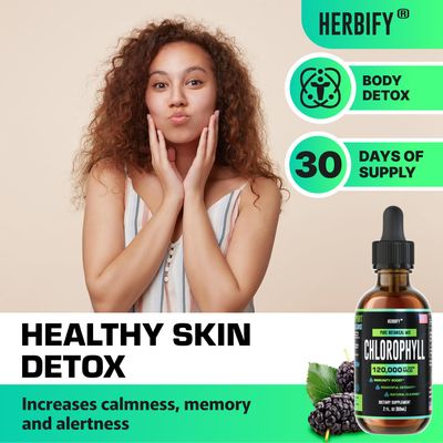 HERBIFY Chlorophyll Drops - Liquid Chlorophyll for Energy Boost &amp; Immune System Support - Made in USA - Chlorophyll Liquid Drops for Body Detox, Internal Deodorant &amp; Enhance Skin - 2 Oz