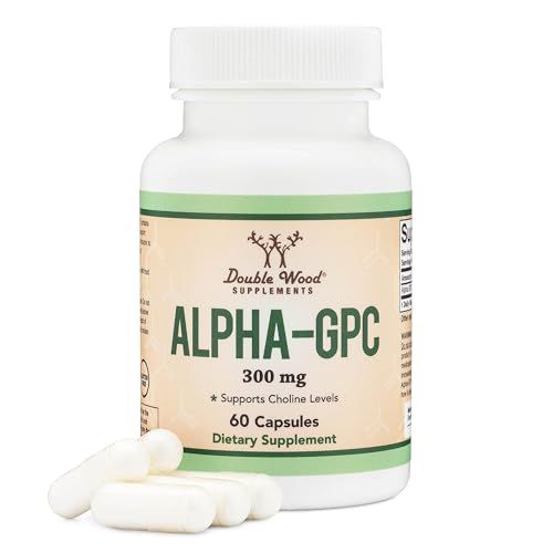 Alpha GPC Choline Capsules - 60 Count, 600mg Servings - Brain Support Aid that Supports Focus, Memory, Motivation, and Energy - Made in the USA Brain Support Supplement by Double Wood Supplements