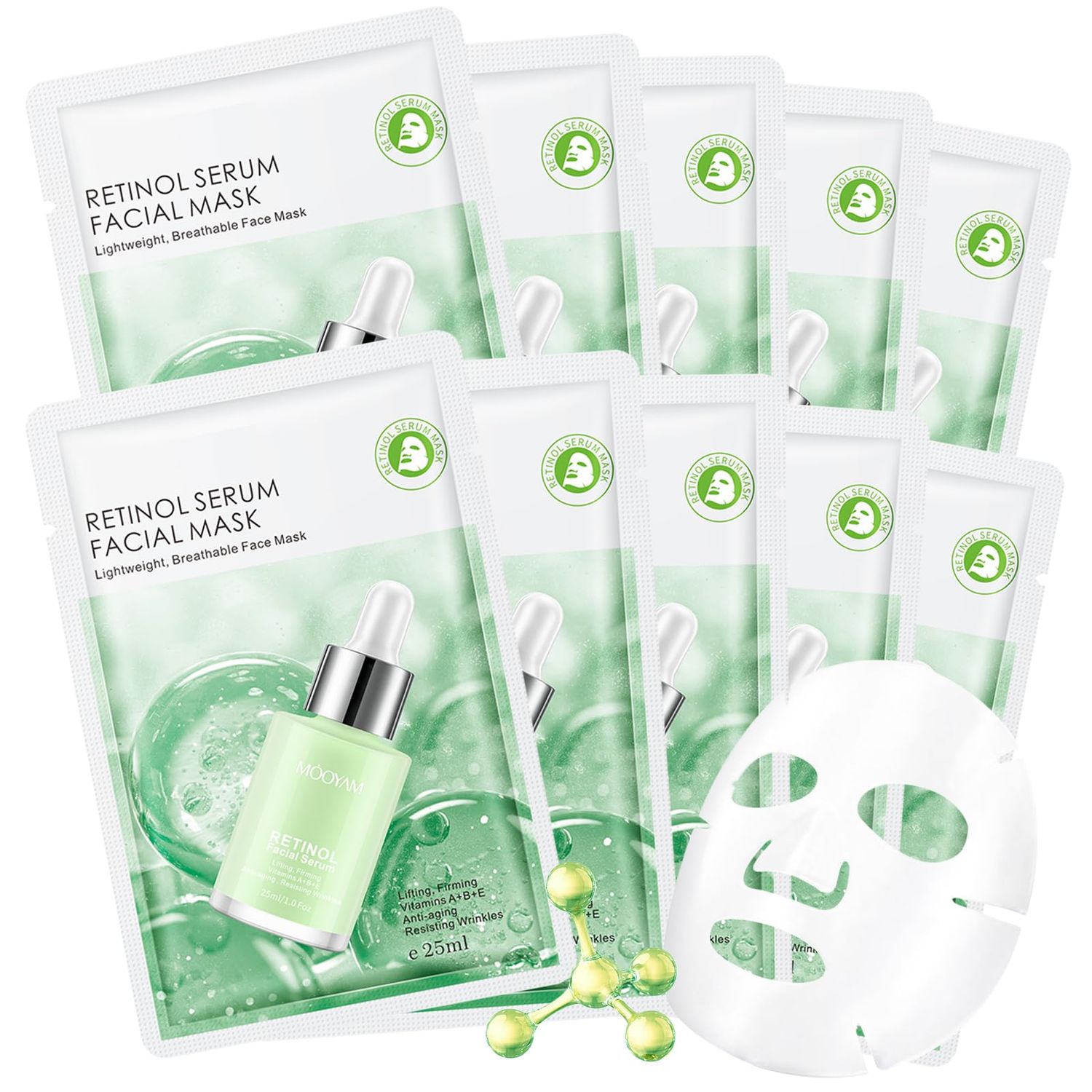 Retinol Serum Face Masks Skincare for Women &amp; Men 10 Packs, Hydrating Face Masks for Lifting, Firming, Facial Sheet Masks with Vitamin ABE, Moisturizing Facemask Skin Care Christmas Gifts