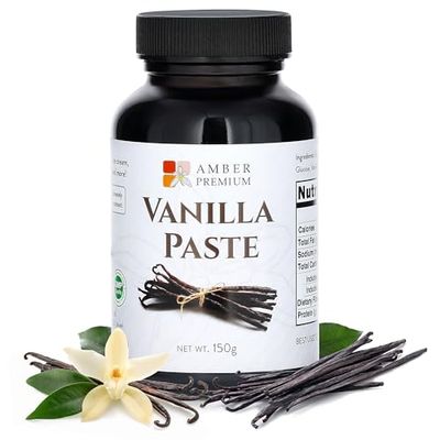Amber Premium Pure Vanilla Bean Paste 150g 4 fl oz US - Made with Authentic Madagascar Vanilla Extract - Vegan, Kosher, Chef Recommended for Baking, Desserts, and Pastries