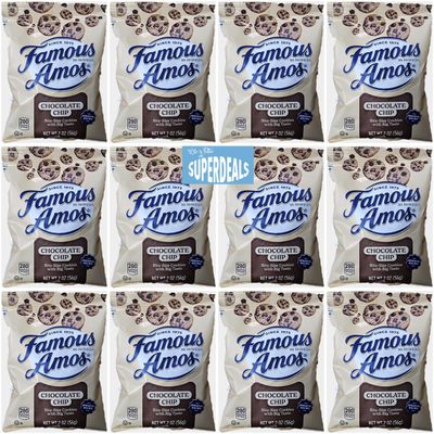 Famous Amos Classic Chocolate Chip Cookies, 2 Ounce Bag Pack of 12 bundled by SUPERDEALS with Mystery Gift