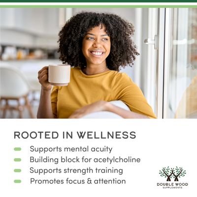 Alpha GPC Choline Capsules - 60 Count, 600mg Servings - Brain Support Aid that Supports Focus, Memory, Motivation, and Energy - Made in the USA Brain Support Supplement by Double Wood Supplements