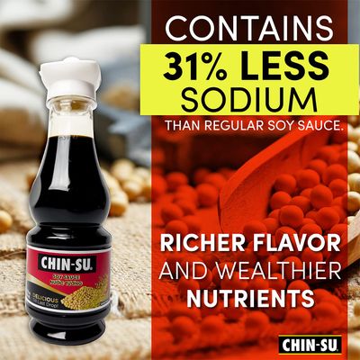 Chin-Su Premium Soy Sauce - 8.5 Fluid Ounce Bottle - 100 Vegan, Dark Soy Sauce For Dipping, Stir Fry, Marinades, Dressing, Braising - 31 Less Sodium Than Regular Soy Sauce Premium