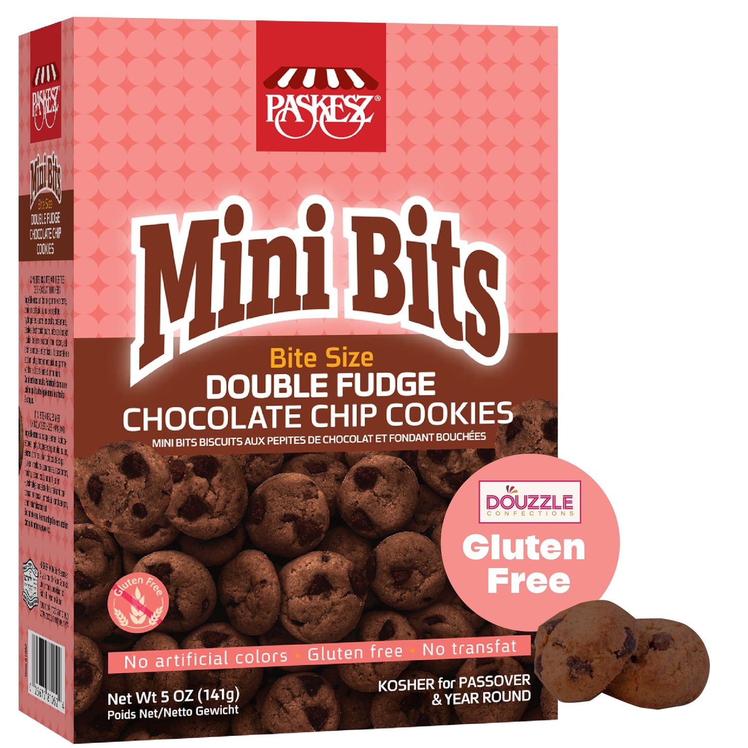 DOUzzle Gluten Free Cookies, Bite Size Double Fudge Chocolate Chip 5 OZ - Pack of 1 Non Gebrokts Kosher for Passover Food Snacks - No Artificial Colors or Preservatives
