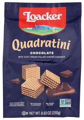 Loacker Quadratini Chocolate Wafer Cookies - 30 Less Sugar - Premium Crispy Bite Size Wafers with Chocolate Cream Filling - Resealable Family Pack - NON-GMO - Fine Flavor Cocoa from our Sustainable...
