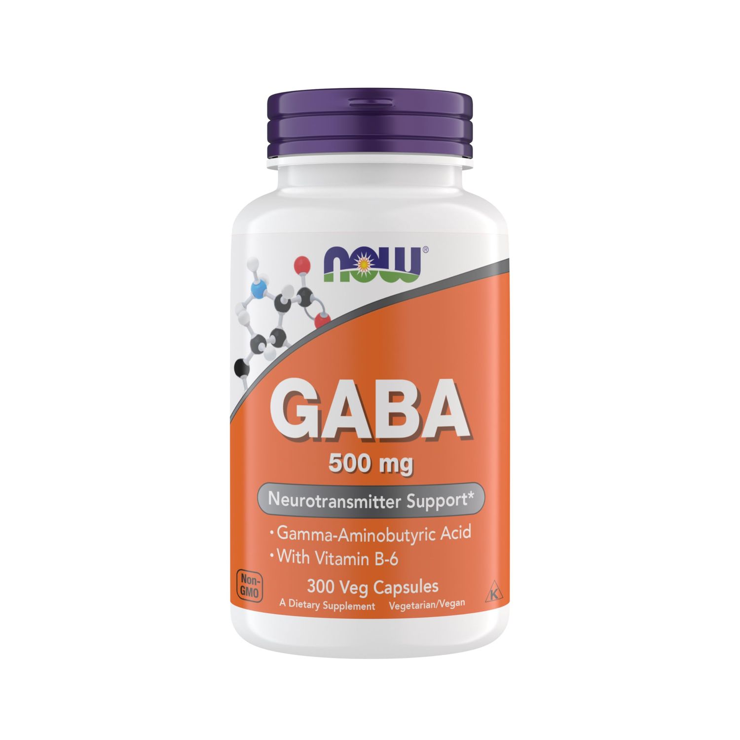 NOW Supplements GABA 500 mg Capsules, Premium GABA Supplement for Stress Relief, Vegetarian, Vegan, and Kosher Friendly, Ideal for Balanced Brain Function, 300 Capsules