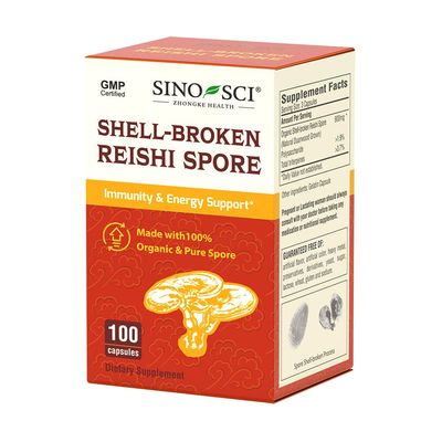 Sino-Sci Shell-Broken Reishi Mushroom Spore Supplement, Support Immune, Liver Health &amp; Energy Booster, 100 Caps 1 Bottle