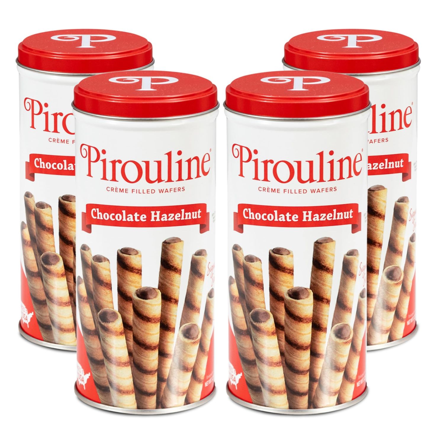 Pirouline Rolled Wafers - Chocolate Hazelnut - Rolled Wafer Sticks, Creme Filled Wafers, Rolled Cookies for Coffee, Tea, Ice Cream, Snacks, Parties, Gifts, and More - 3.25oz Tin 4pk