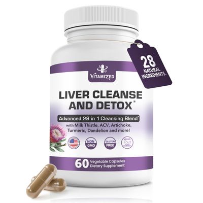 Liver Cleanse Detox &amp; Repair Fatty Liver Supplements 28-in-1 Advanced Herbal Liver Health Supplement Formula - Milk Thistle Silymarin, Artichoke Extract, Dandelion &amp; Apple Cider Vinegar - 60 Pills
