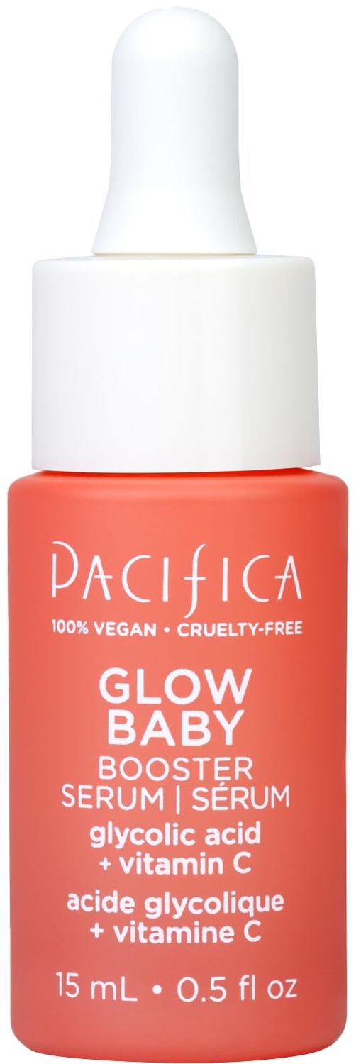 Pacifica Glow Baby Booster Mini Face Serum, Vitamin C &amp; Glycolic Acid For Brightening Dull Skin, Fragrance-Free, Vegan &amp; Cruelty-Free, 1 Fl Oz
