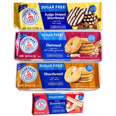 Voortman Sugar Free Cookies - Variety Pack - Oatmeal - Fudge Striped Shortbread - Shortbread - Strawberry - 4 Items Total