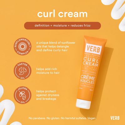 VERB Curl Cream - Vegan Curl Styling Cream - Lightweight Leave In Curl Defining Cream - Anti-Frizz Curl Cream Provides Shape, Softness and Hold - Paraben Free, Sulfate Free Curl Styler, 5.3 fl oz