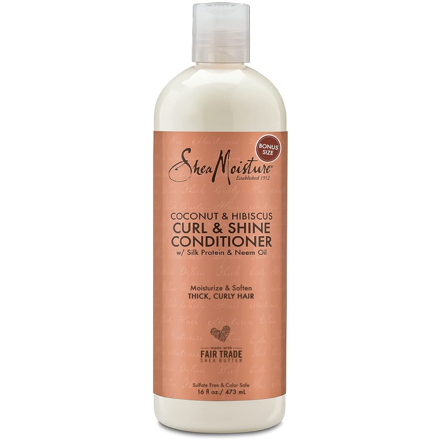 Shea Moisture Hair Conditioner Curly Hair Products, Coconut &amp; Hibiscus Curl &amp; Shine Conditioner, Shea Butter, Coconut Oil, Vitamin E &amp; Neem Oil, Frizz Control, Family Size, 16 Fl Oz Ea