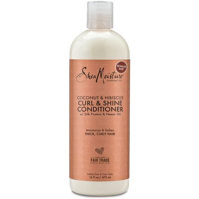 Shea Moisture Hair Conditioner Curly Hair Products, Coconut &amp; Hibiscus Curl &amp; Shine Conditioner, Shea Butter, Coconut Oil, Vitamin E &amp; Neem Oil, Frizz Control, Family Size, 16 Fl Oz Ea