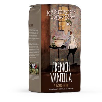 KALAMAZOO COFFEE COMPANY French Vanilla Whole Bean Coffee - That Silky Sip Flavored Coffee 12oz Bag 1 Pack