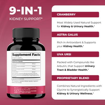 Sandhu's Kidney Cleanse Detox & Repair Support Supplement for Men and Women with Cranberry Extract Helps Support Kidney & Urinary Tract Health 60 Vegetarian Capsules