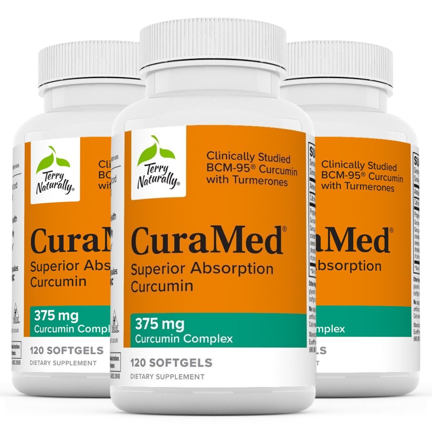 Terry Naturally CuraMed 375mg - Antioxidant Supplement for Brain &amp; Immune Health Support - Dietary Supplement with Curcumin &amp; Turmeric Essential Oil - Herbal Liver Support - 120 Softgels Pack of 3