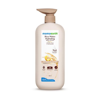 Mamaearth Rice Water Hydrating Body Lotion with Rice Water &amp; Niacinamide for Dewy Glass Skin 400ml 48H Moisturization Nourishes Skin 7in1 Total Care 100 Natural Butter NonGreasy Smooth Skin