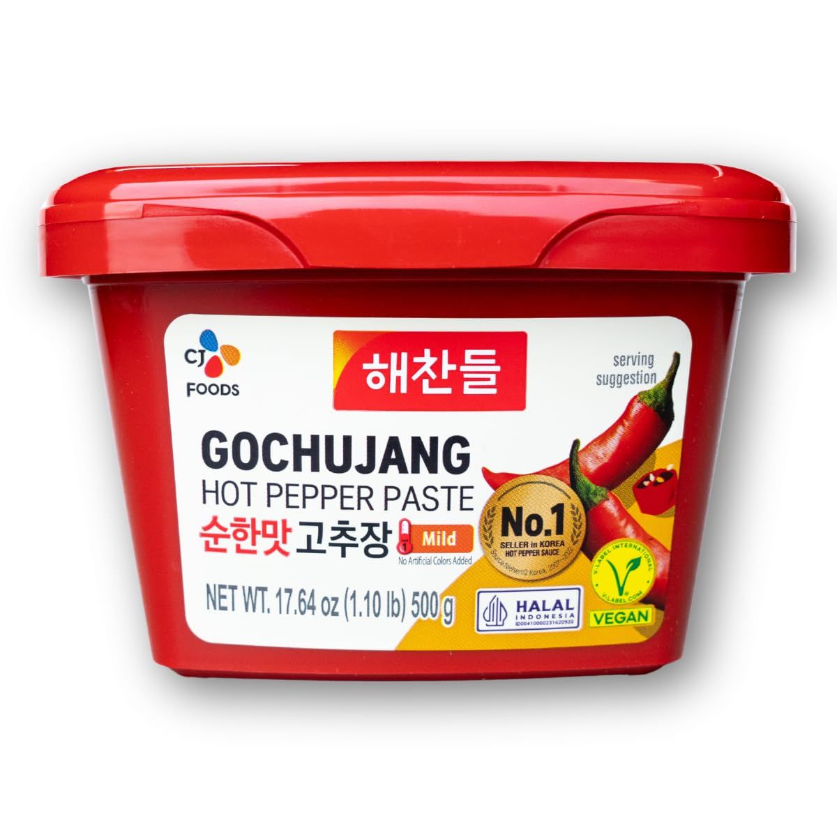 Korean Chili Paste Gochujang, Red Pepper Mild Hot Spicy, Savory Sauce for Tteokbokki, Bibimbap, Stir-Fry and more, Pack of 1.1LB