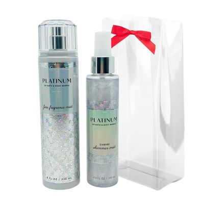 Bath &amp; Body Works PLATINUM Fine Fragrance Mist 8 fl oz and Shimmer Mist 4.9 fl oz 2-piece Gift Set with a Red Bow for Holidays