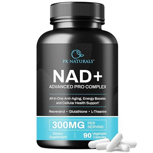 PK Naturals NAD Supplement - Liposomal Formula with Resveratrol, CoQ10 &amp; Green Tea - NMN Alternative for Energy, Anti-Aging, Cellular Health &amp; Repair - for Women &amp; Men - 90 Vegetarian Capsules