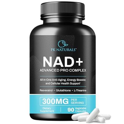 PK Naturals NAD Supplement - Liposomal Formula with Resveratrol, CoQ10 &amp; Green Tea - NMN Alternative for Energy, Anti-Aging, Cellular Health &amp; Repair - for Women &amp; Men - 90 Vegetarian Capsules
