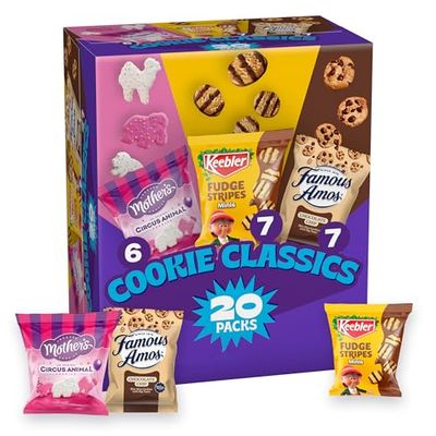 Assorted Cookie Classics Variety Pack - Mothers Circus, Keebler Fudge Stripes &amp; Famous Amos, 20 Pouch Box, 20 oz