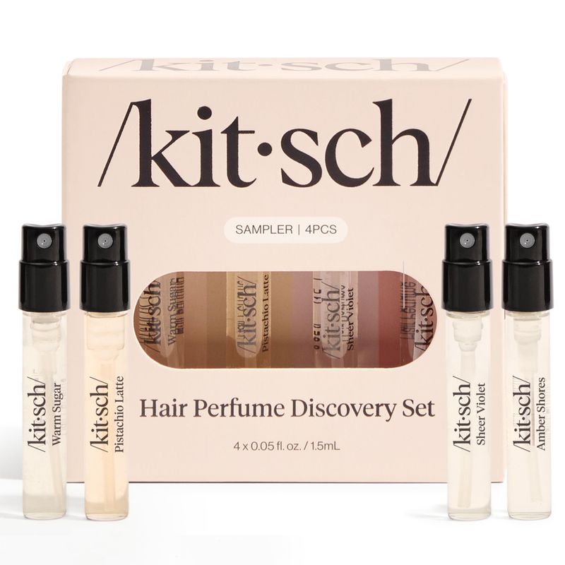 Kitsch Hair Perfume For Women Discovery Set - Pistachio Latte, Warm Sugar, Sheer Violet &amp; Amber Waves - Patented Odor-Eliminating Technology, Body Mist - Freshen Hair, Body &amp; Pillows - 4x1.5mL
