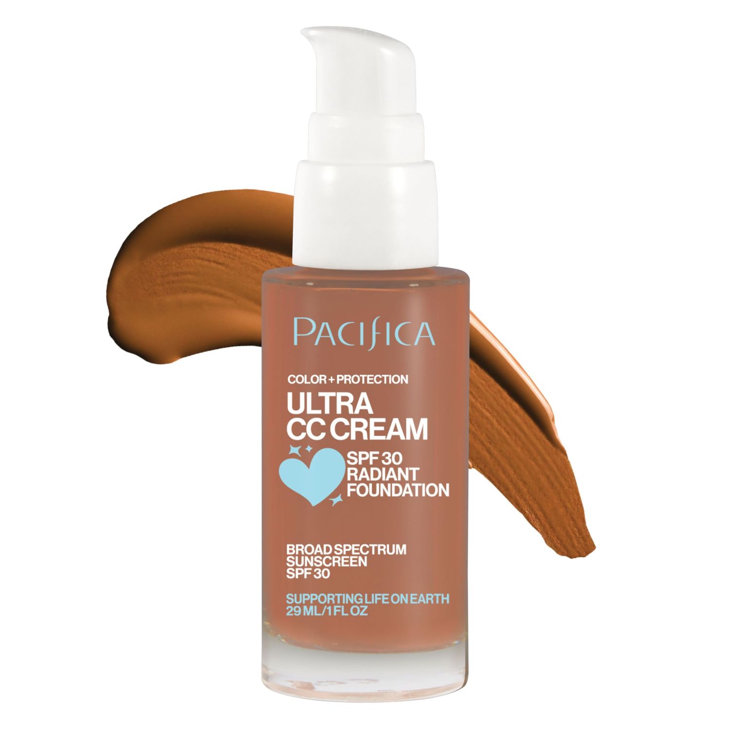 Pacifica Ultra CC Cream Radiant Foundation SPF 17 - Warm-Tan - Medium Coverage Color Correcting Foundation, Dewy Finish, Mineral SPF, 1 oz