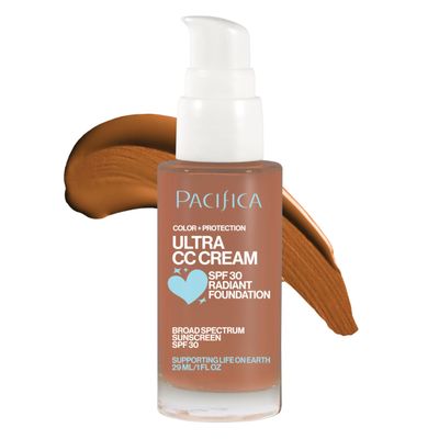 Pacifica Ultra CC Cream Radiant Foundation SPF 17 - Warm-Tan - Medium Coverage Color Correcting Foundation, Dewy Finish, Mineral SPF, 1 oz