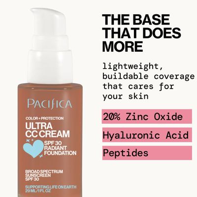 Pacifica Ultra CC Cream Radiant Foundation SPF 17 - Warm-Tan - Medium Coverage Color Correcting Foundation, Dewy Finish, Mineral SPF, 1 oz