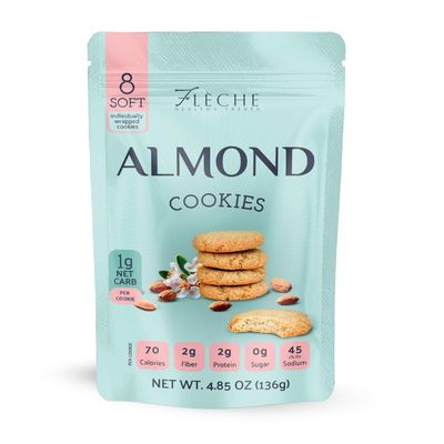 Almond Cookies, Sugar Free, Dairy Free, Gluten Free, Low Carb, Low Calories, Fleche Healthy Treats 4.85OZ Pack of 1