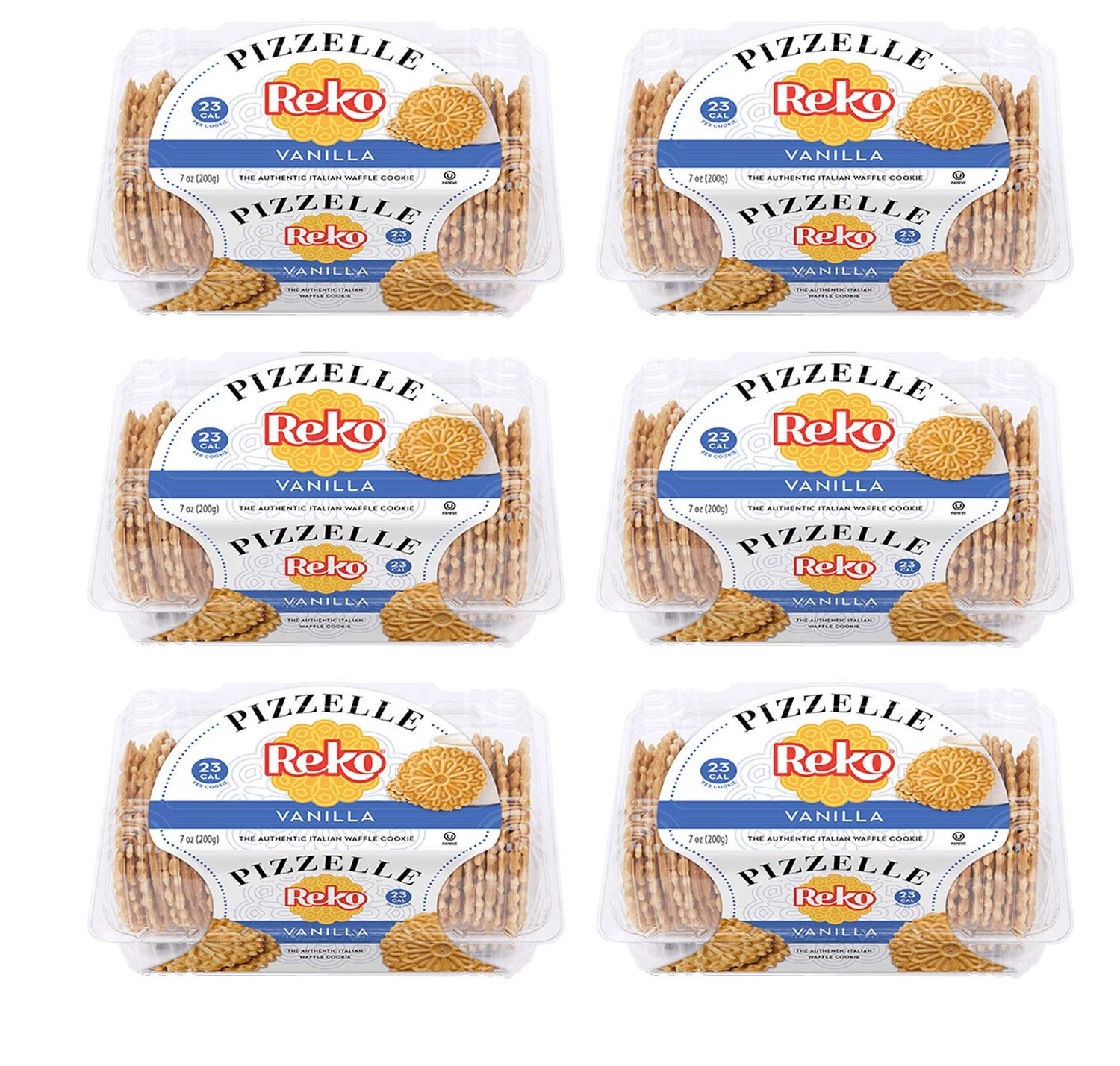 Reko Pizzelle Authentic Italian Style Waffle Cookie, Vanilla, 7 Ounce Pack of 6