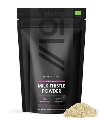 ALPHA01 Organic Milk Thistle Powder 150g - Source of Cleansing Silymarin - Made from Cold-Pressed Milk Thistle - Vegan, Raw, Non-GMO.